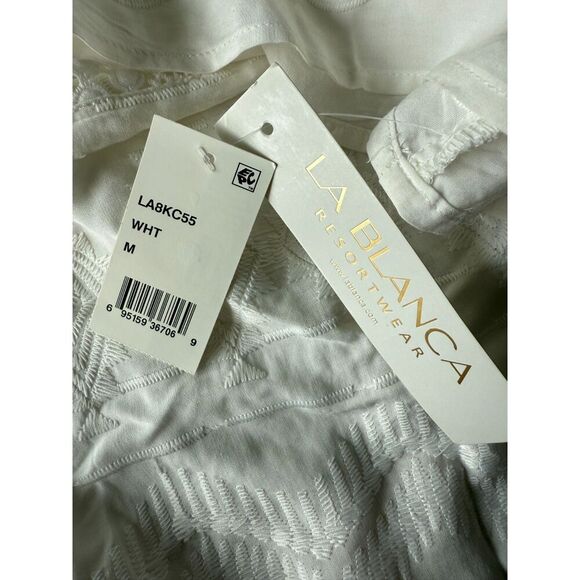 NWT La Blanca White Embroidered Eyelet V Neck Swim Cover Up Dress Bell Sleeves M - Picture 6 of 6